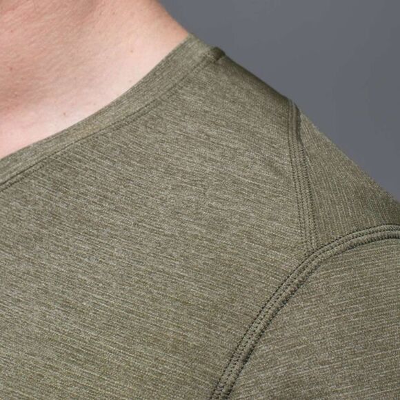 Lululemon Up Front Short Sleeve V-Neck Heathered Fatigue Green/Black Size Small - Picture 7 of 9